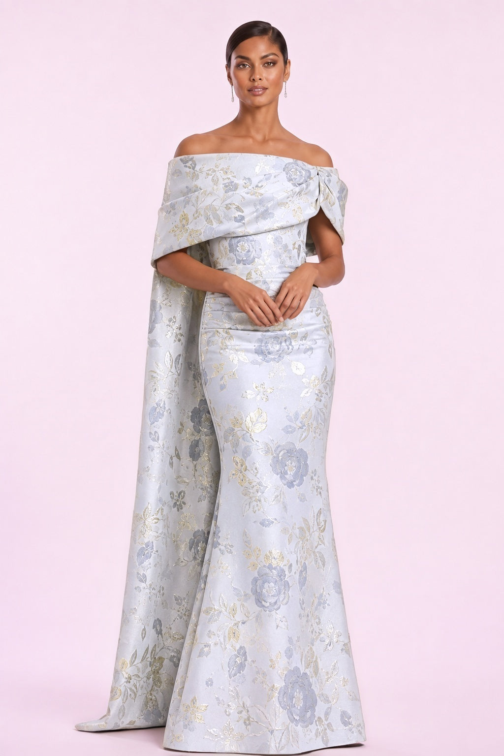 Trumpet-Mermaid Floor Length Jacquard Mother of the Bride Dress CM0497