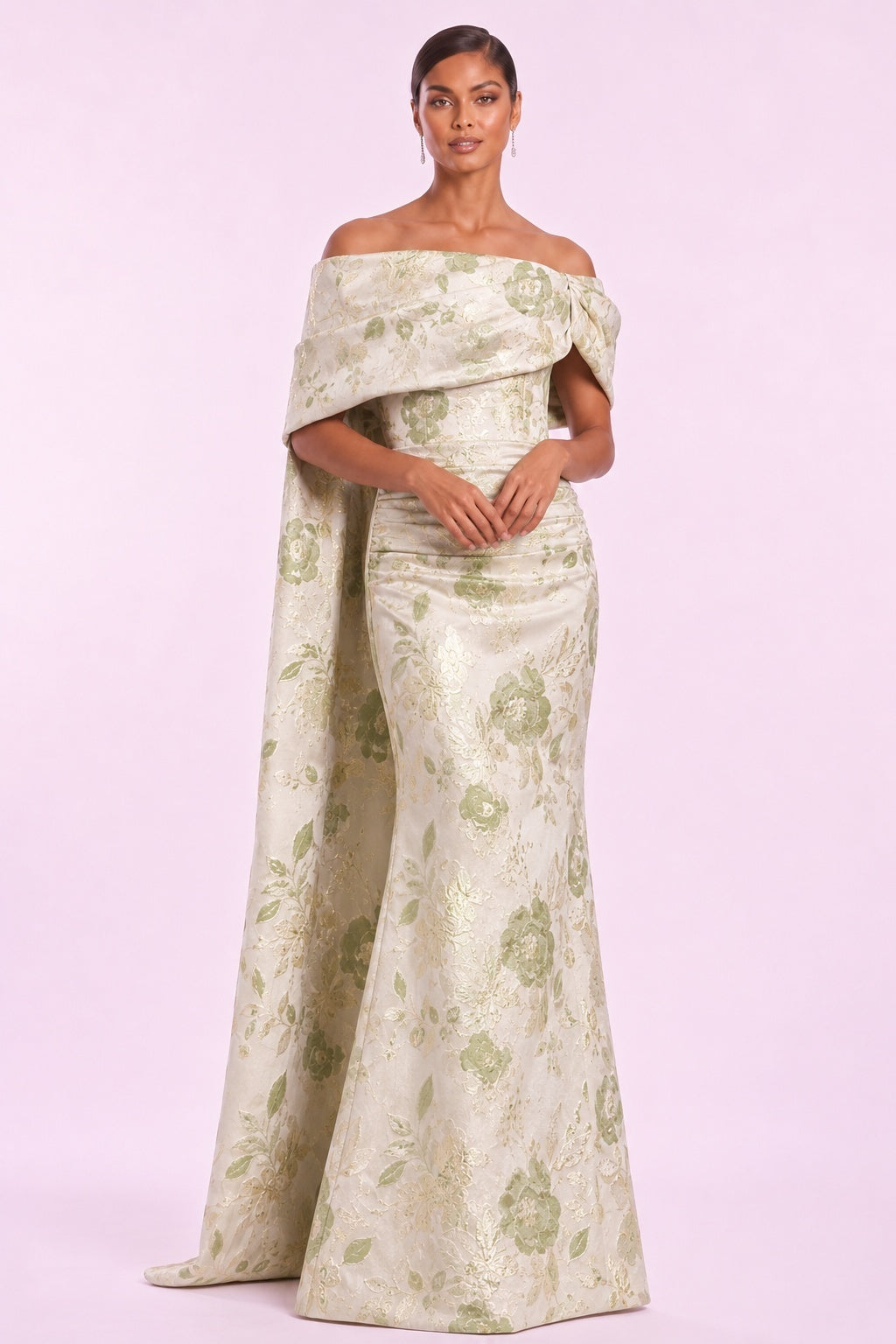 Trumpet-Mermaid Floor Length Jacquard Mother of the Bride Dress CM0497