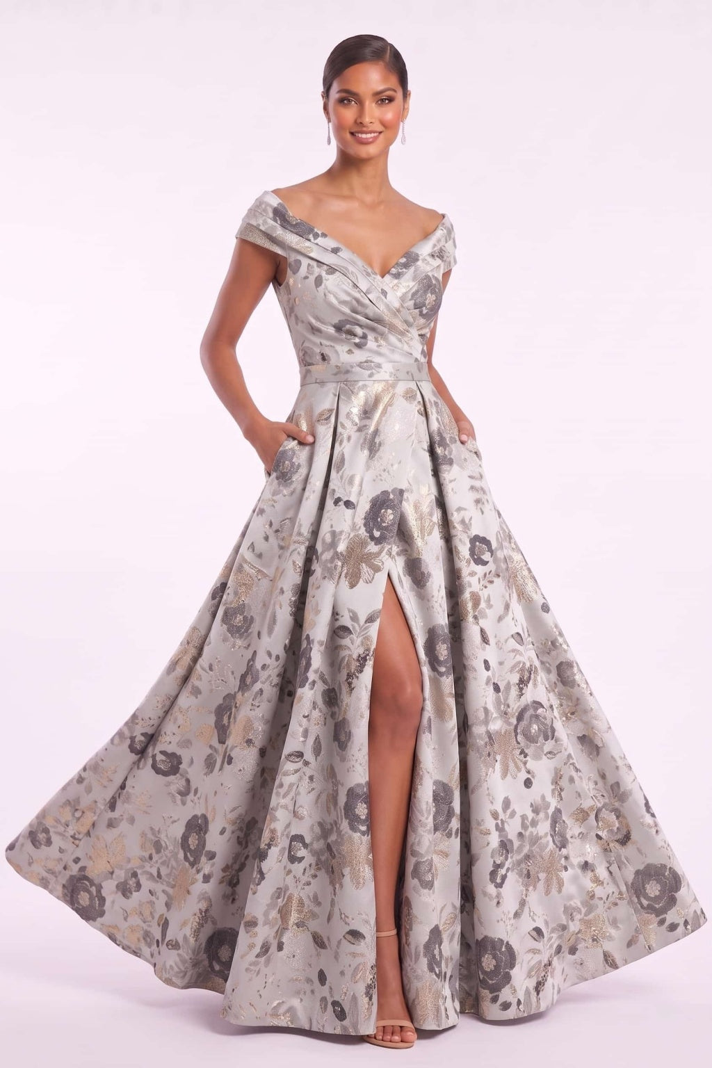 A-Line Floor Length Jacquard Mother of the Bride Dress CM0499