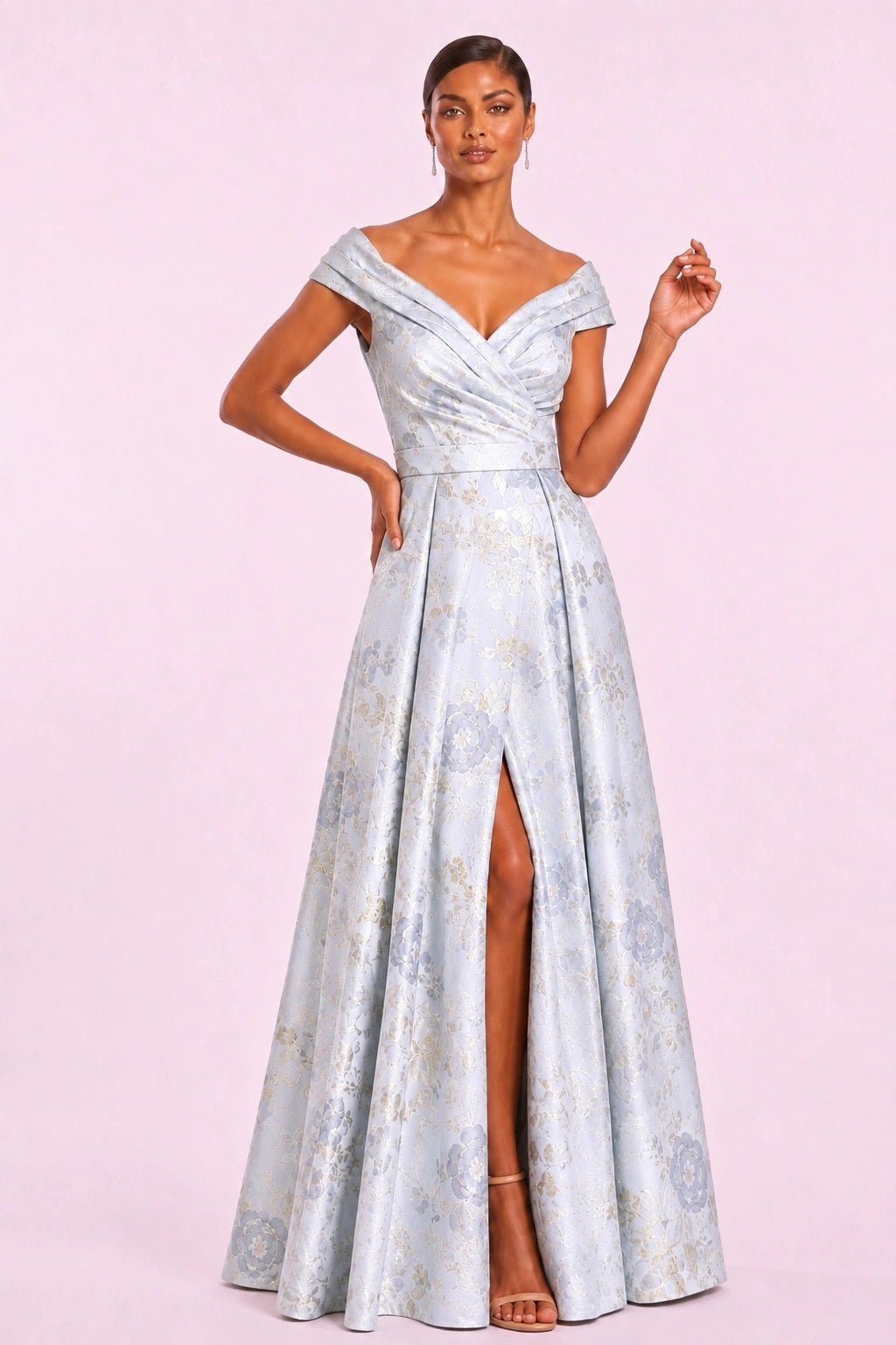 A-Line Floor Length Jacquard Mother of the Bride Dress CM0499