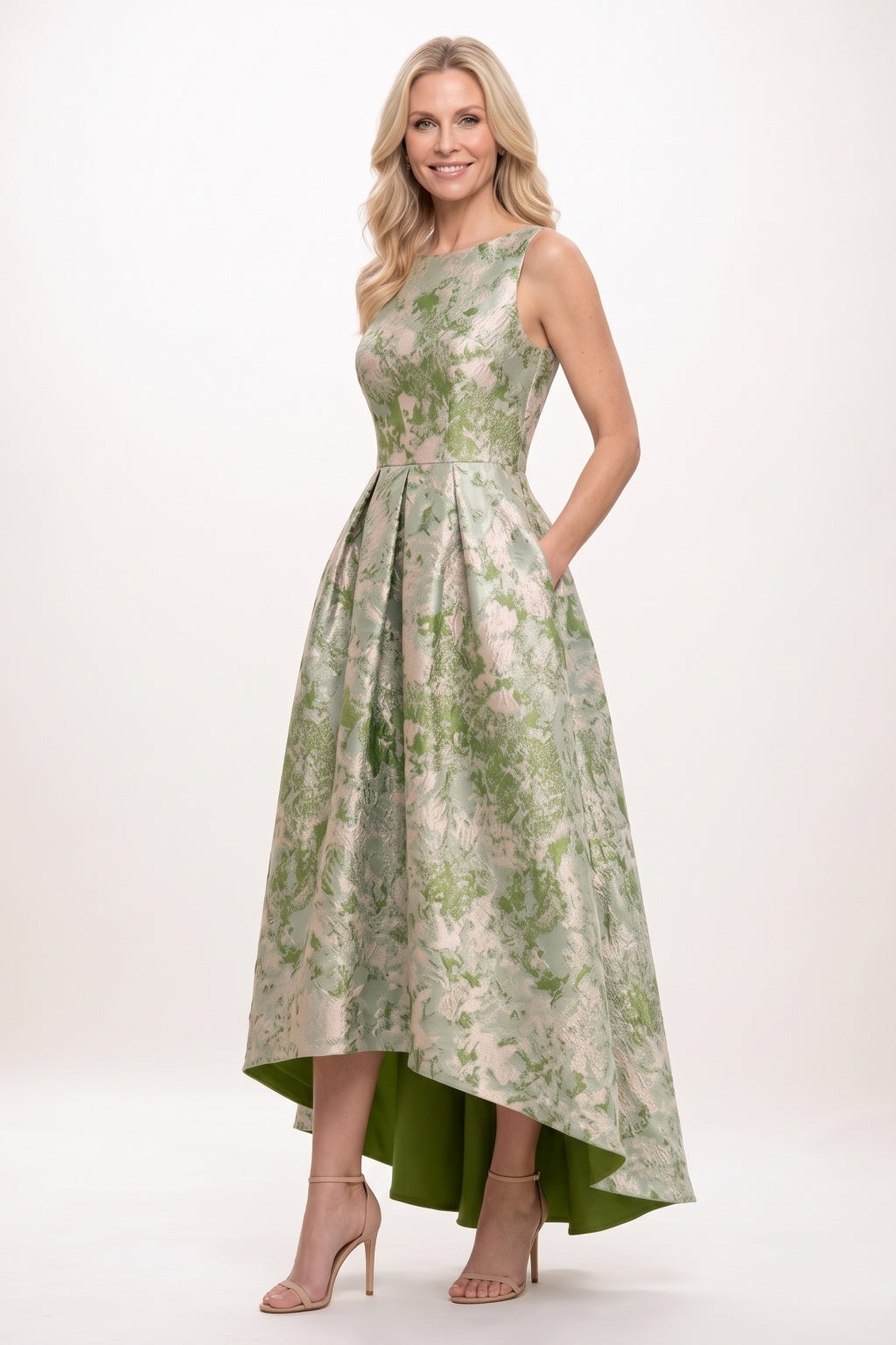 A-Line High-Low Jacquard Mother of the Bride Dress CM0502 - Green - COCOMELODY