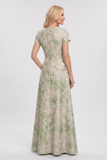 A-Line Floor Length Jacquard Mother of the Bride Dress CM0503 - Green - COCOMELODY