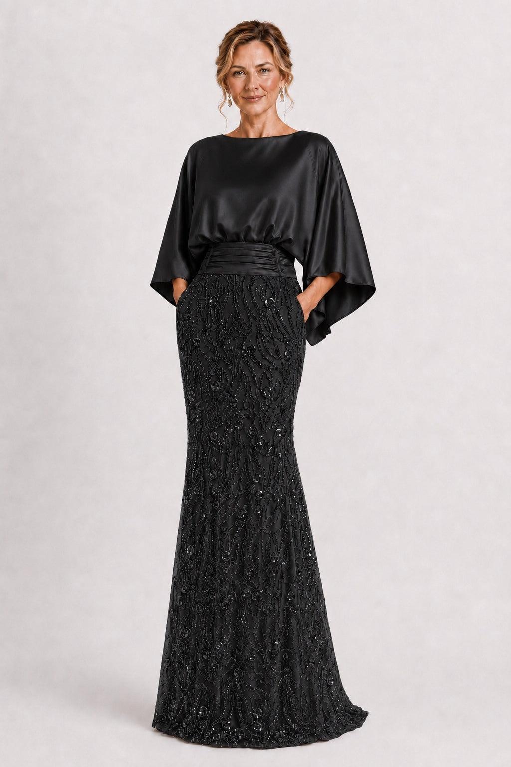Trumpet-Mermaid Floor Length Stretch Satin Mother of the Bride Dress CM0505