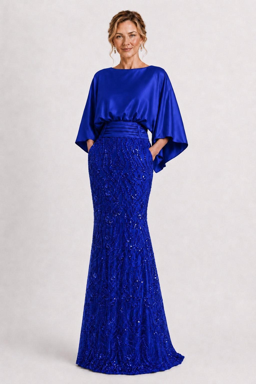 Trumpet-Mermaid Floor Length Stretch Satin Mother of the Bride Dress CM0505