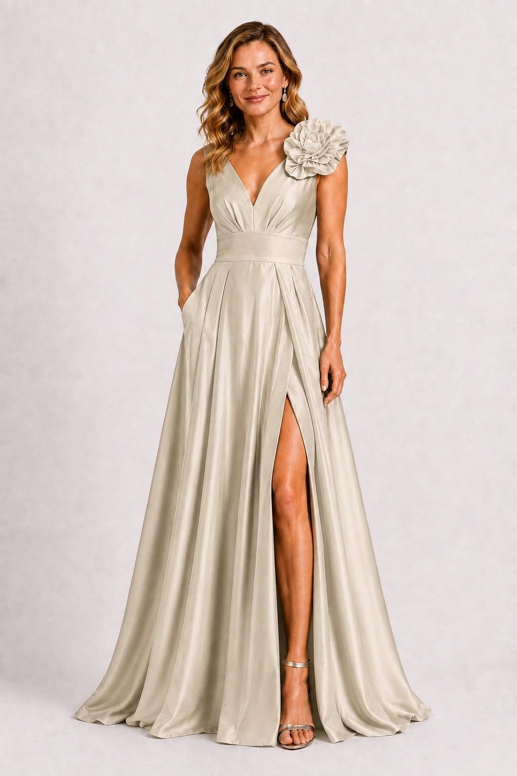 A-Line Floor Length Satin Mother of the Bride Dress CM0511