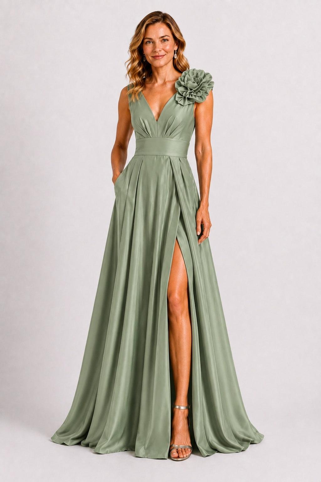A-Line Floor Length Satin Mother of the Bride Dress CM0511