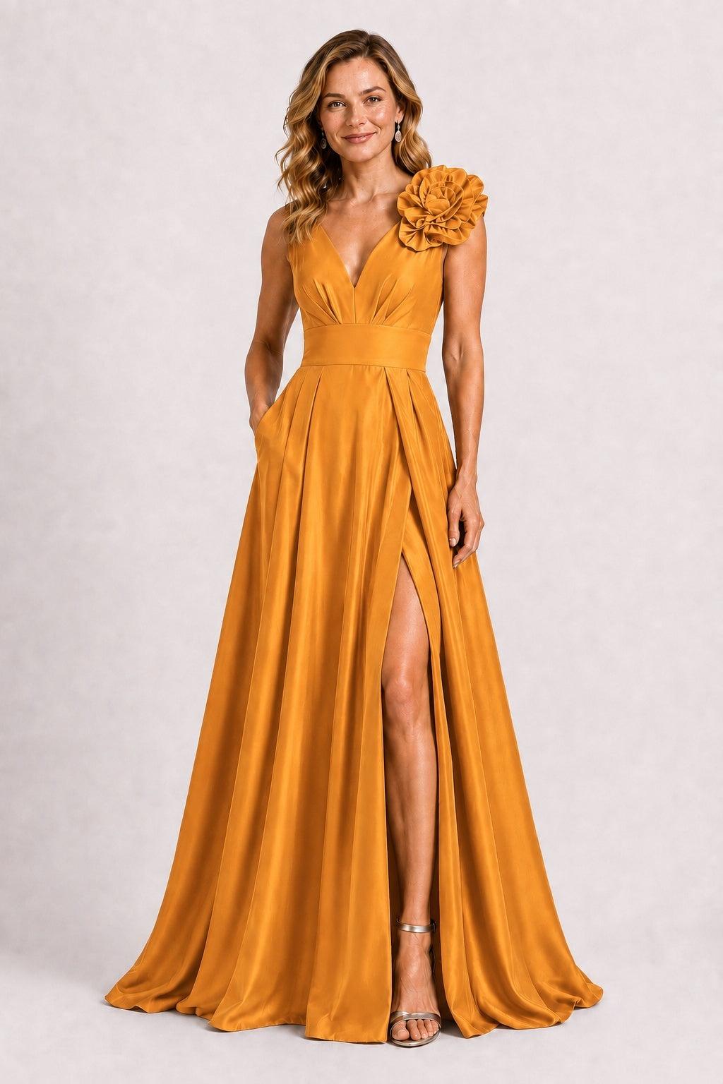 A-Line Floor Length Satin Mother of the Bride Dress CM0511