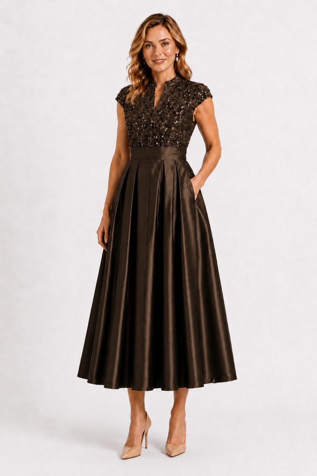 A-Line Tea Length Satin Mother of the Bride Dress CM0513