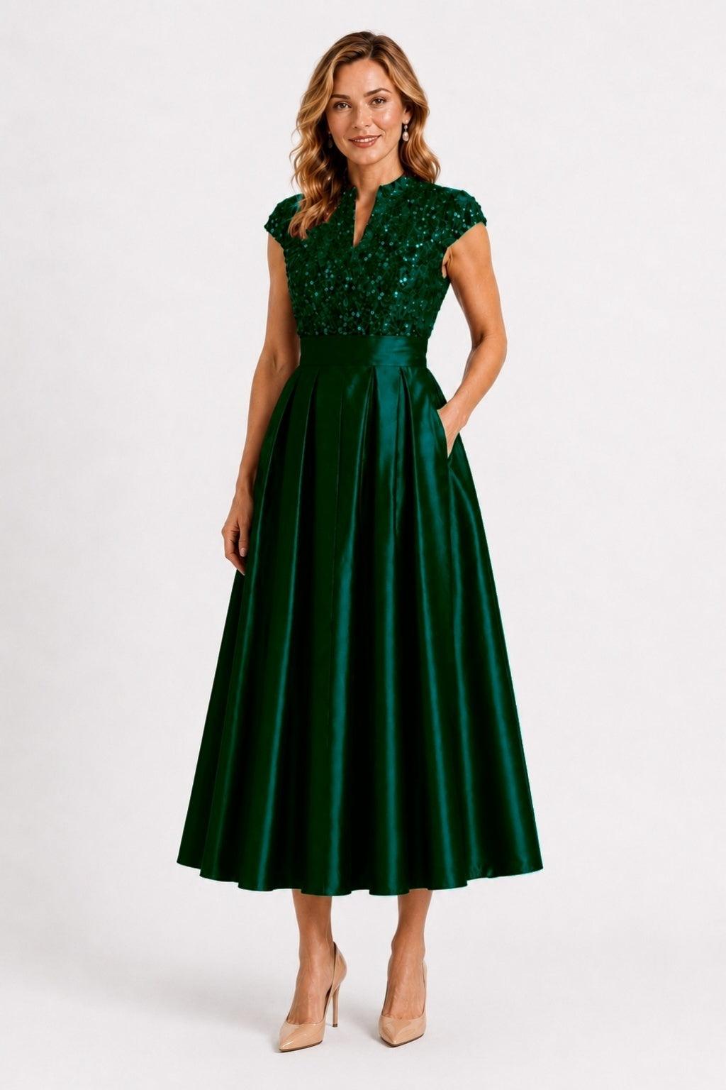 A-Line Tea Length Satin Mother of the Bride Dress CM0513