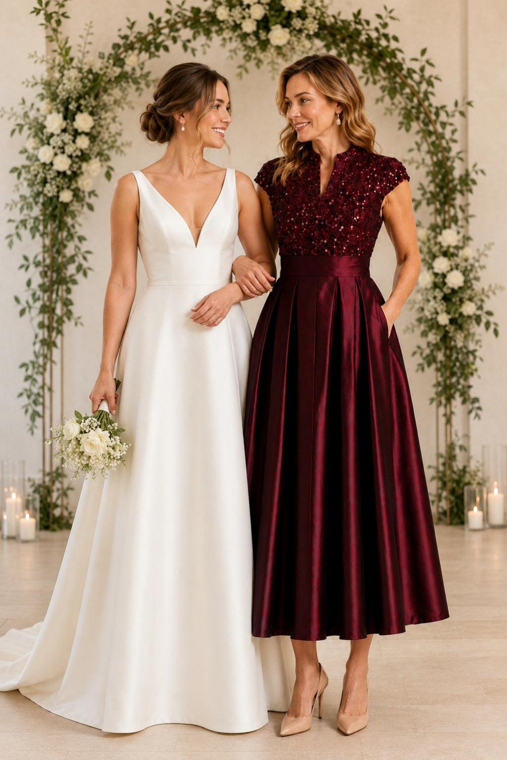 A-Line Tea Length Satin Mother of the Bride Dress CM0513