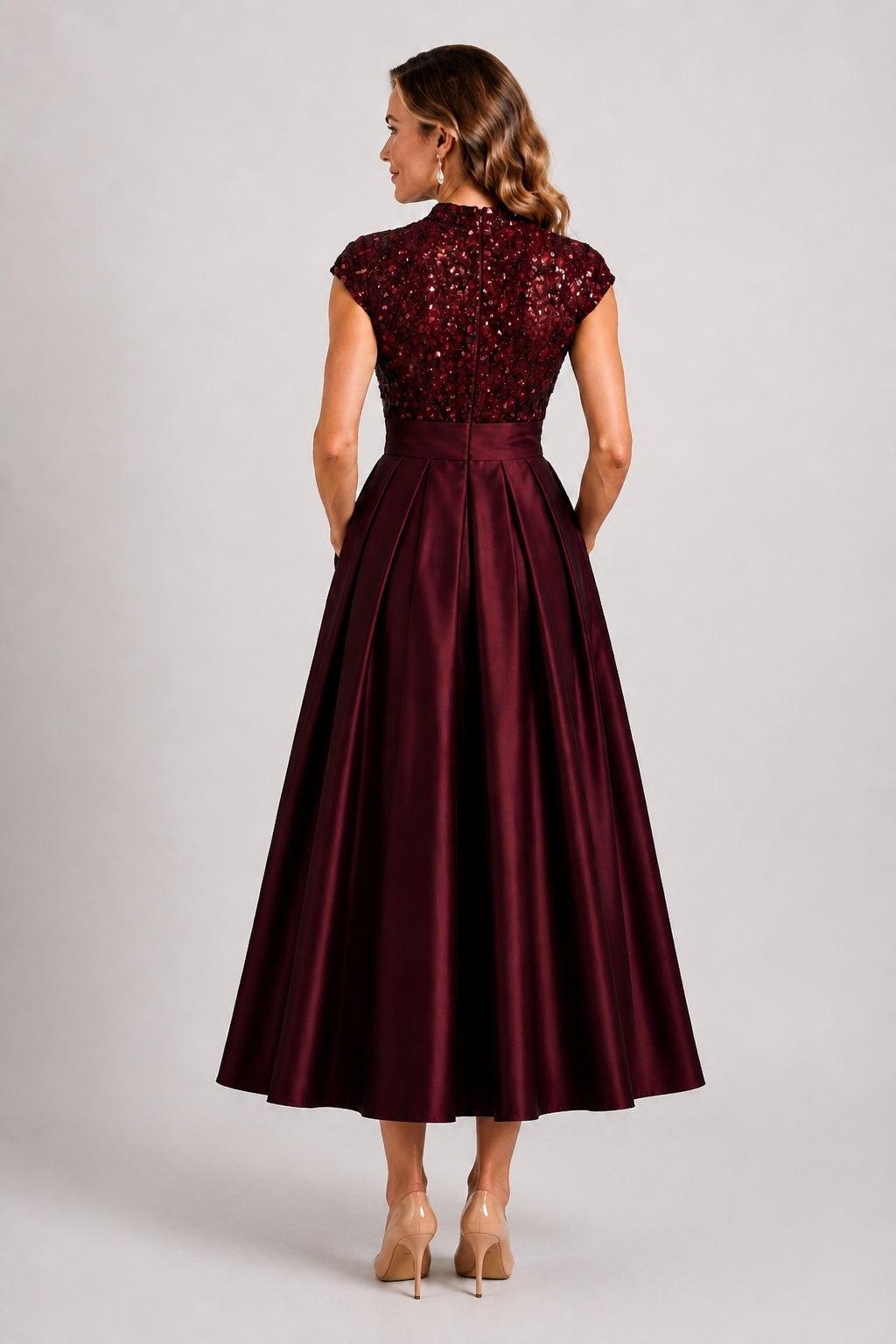 A-Line Tea Length Satin Mother of the Bride Dress CM0513