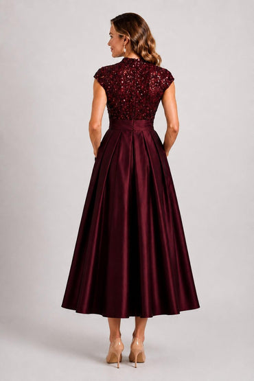 A-Line Tea Length Satin Mother of the Bride Dress CM0513
