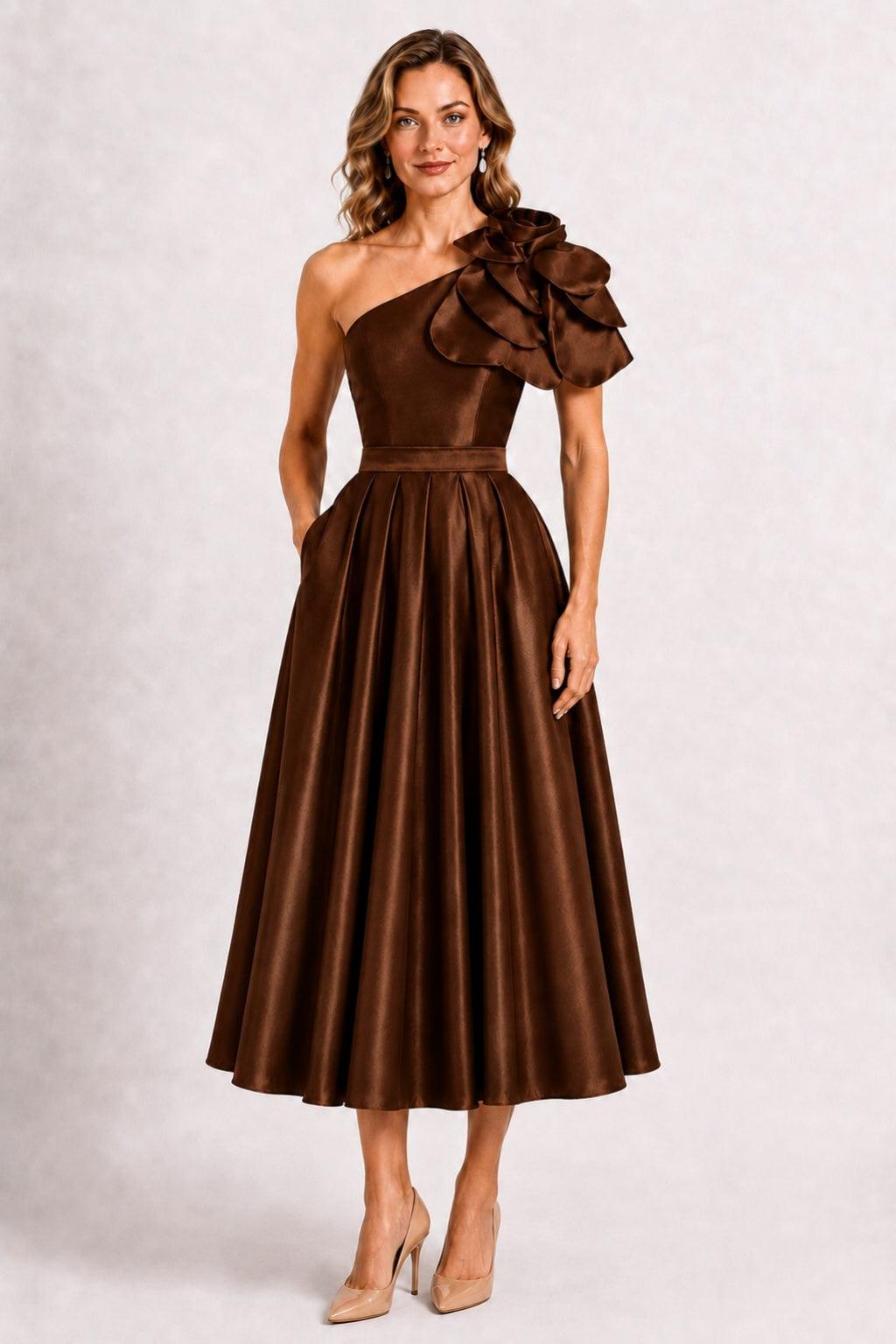 A-Line Tea Length Satin Mother of the Bride Dress CM0514