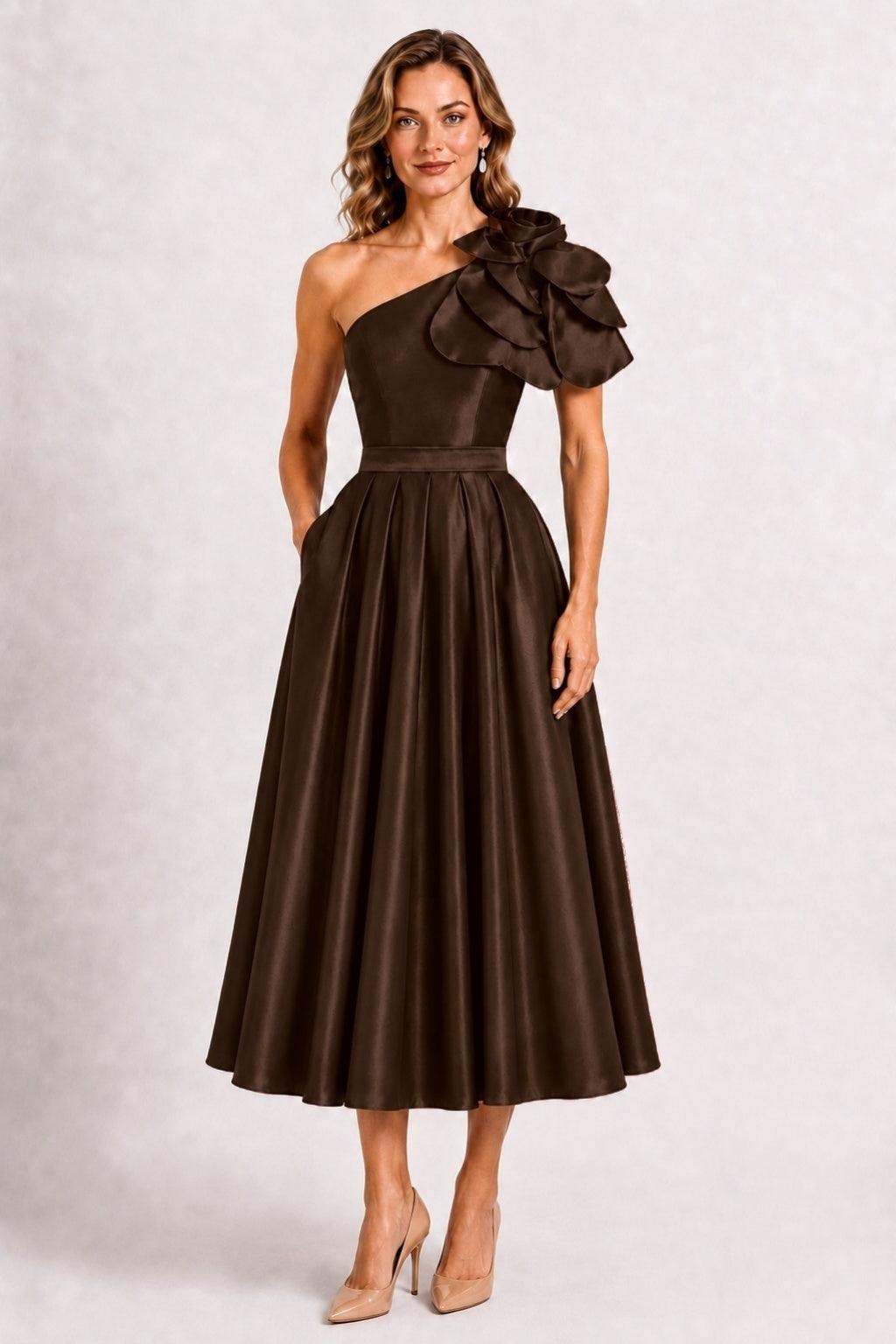 A-Line Tea Length Satin Mother of the Bride Dress CM0514