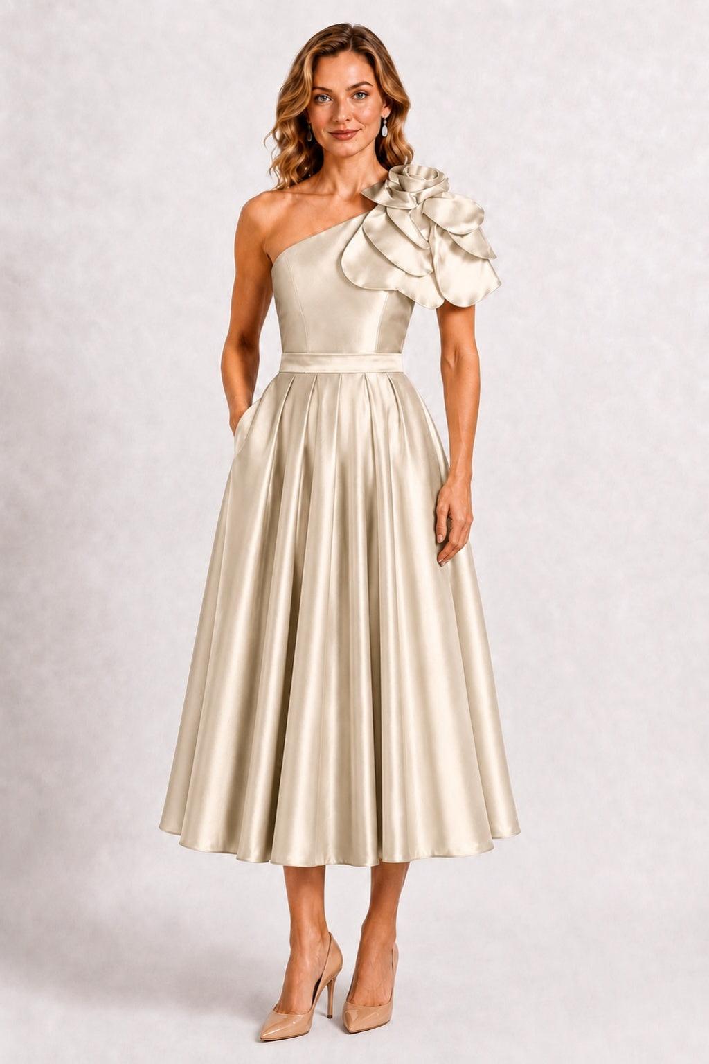 A-Line Tea Length Satin Mother of the Bride Dress CM0514