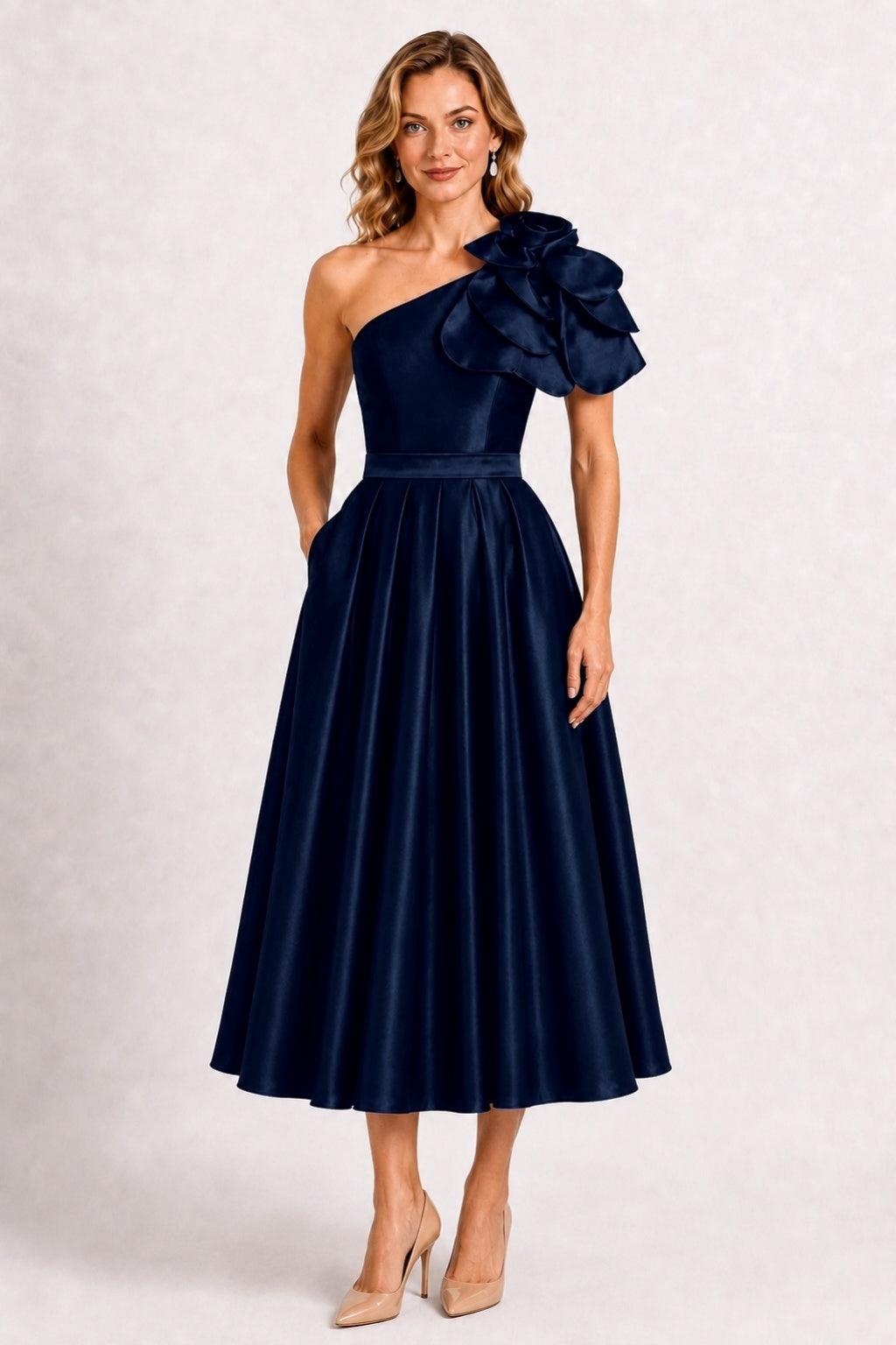 A-Line Tea Length Satin Mother of the Bride Dress CM0514