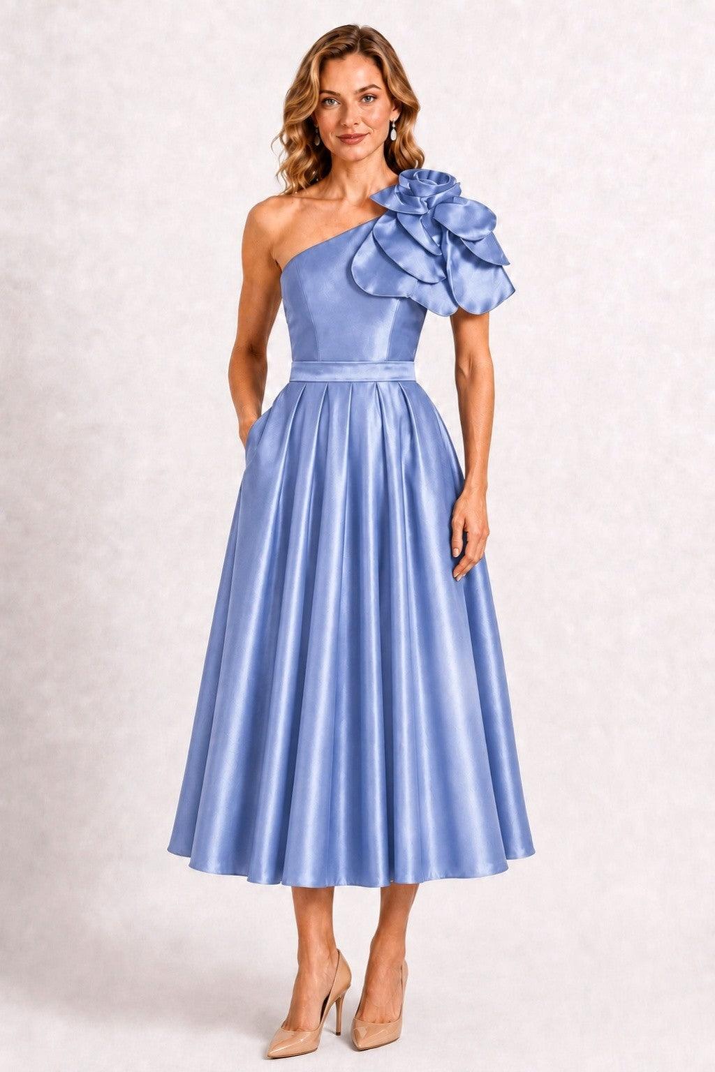 A-Line Tea Length Satin Mother of the Bride Dress CM0514