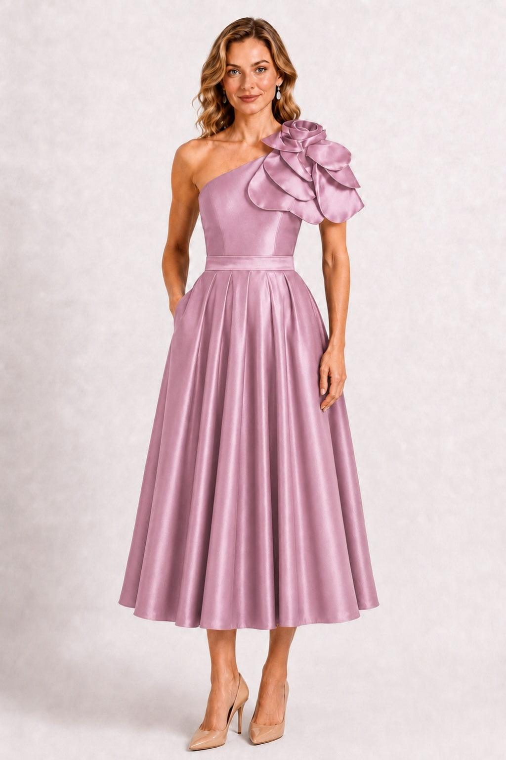 A-Line Tea Length Satin Mother of the Bride Dress CM0514