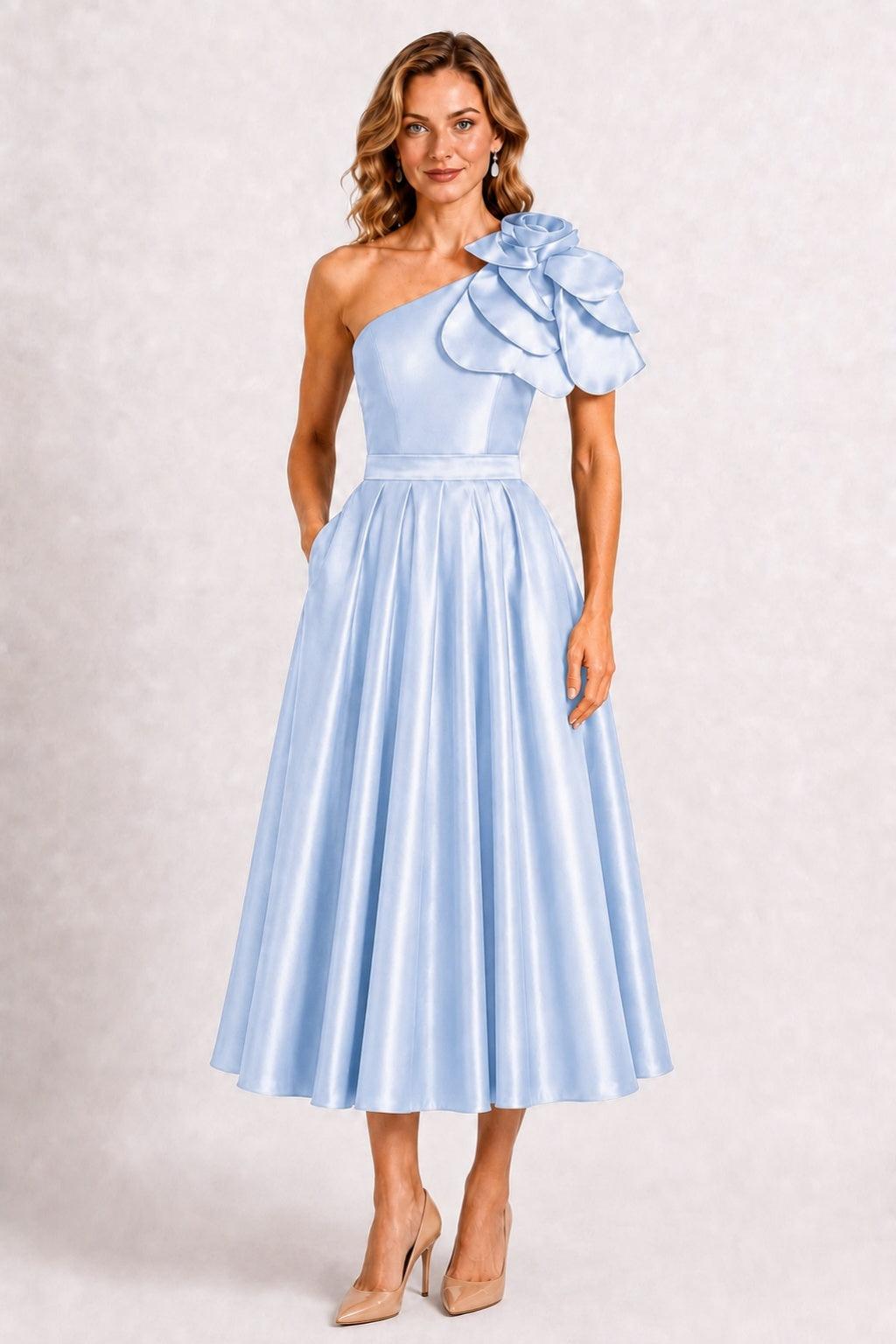 A-Line Tea Length Satin Mother of the Bride Dress CM0514