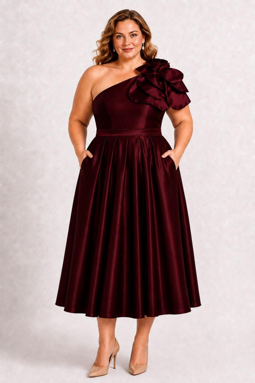 mother of the bride cocktail dress Tea Length one-shoulder for garden wedding & reception COCOMELODY CM0514 It features a round Size:11 F Coral Bridesmaid Dresses - Luxury structured column maxi dress