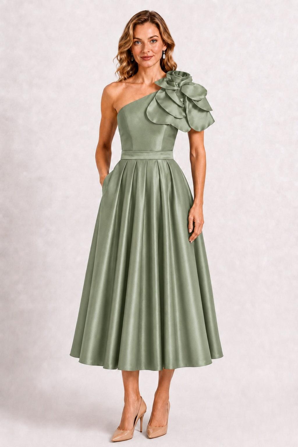 A-Line Tea Length Satin Mother of the Bride Dress CM0514