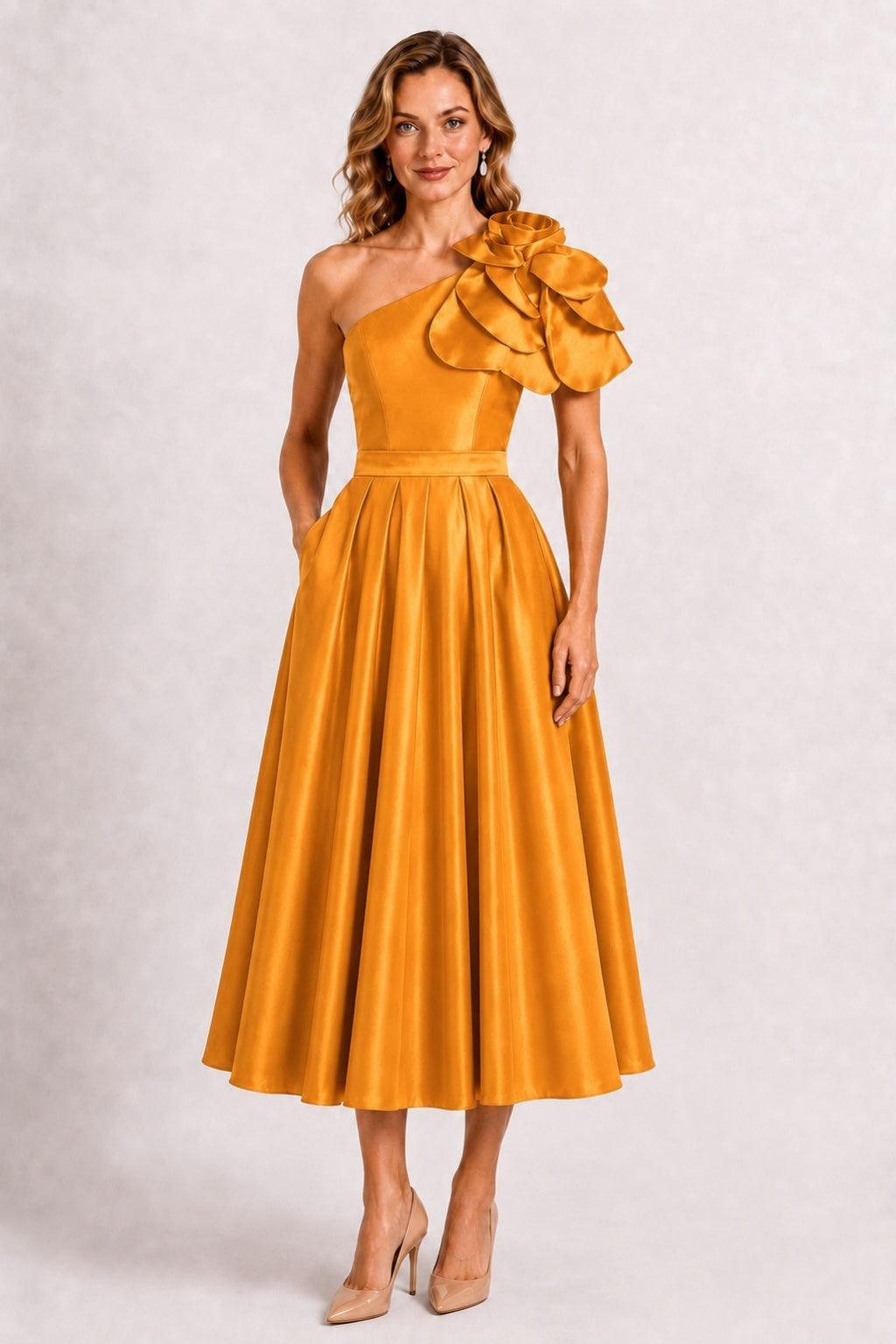 A-Line Tea Length Satin Mother of the Bride Dress CM0514