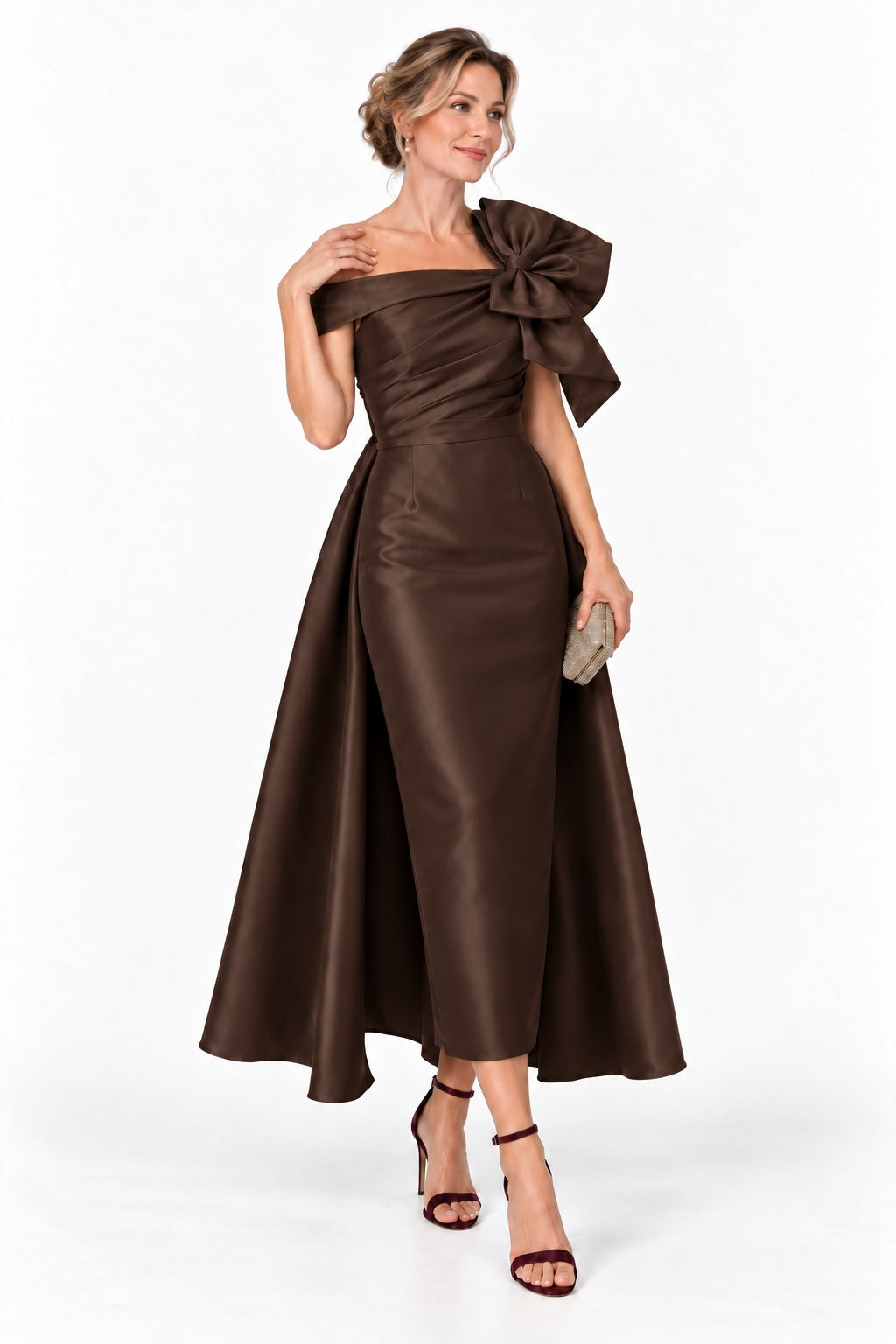 A-Line Tea Length Satin Mother of the Bride Dress CM0519