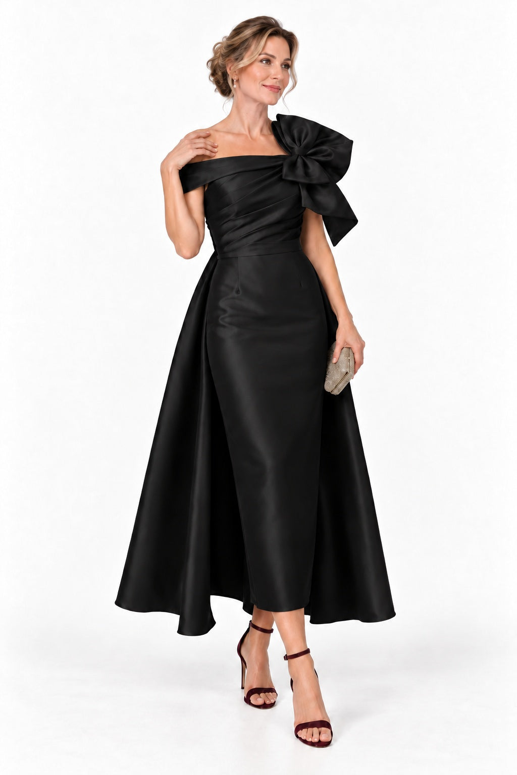 A-Line Tea Length Satin Mother of the Bride Dress CM0519