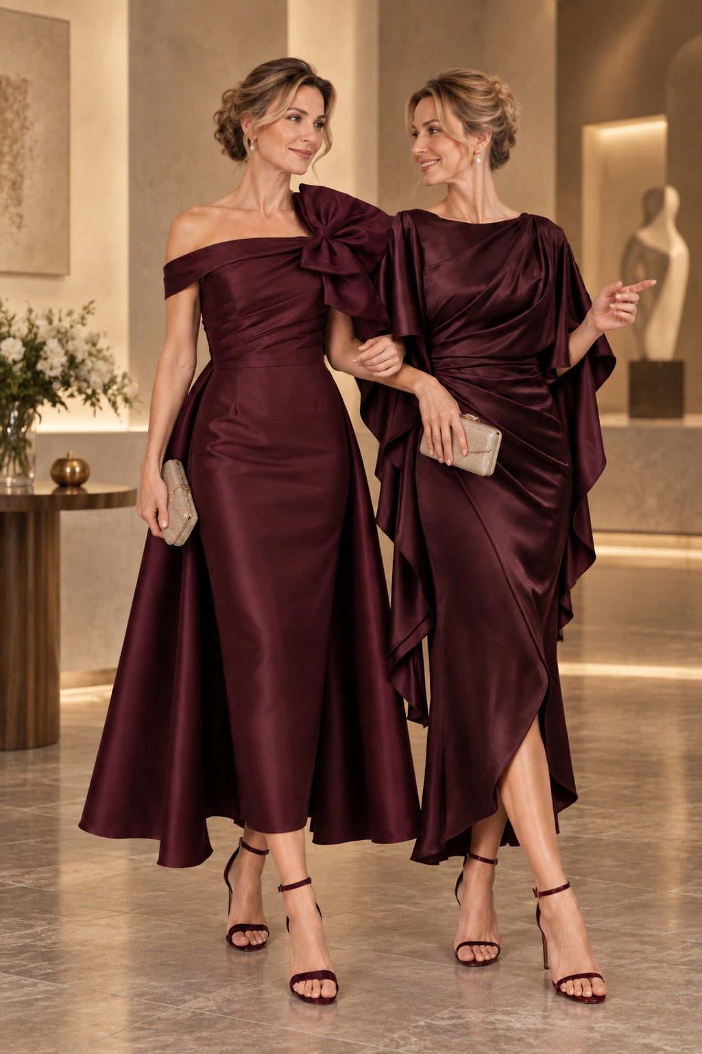 A-Line Tea Length Satin Mother of the Bride Dress CM0519