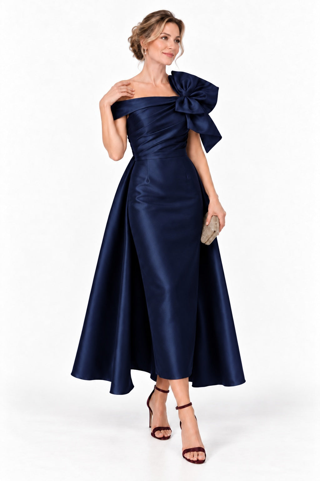 A-Line Tea Length Satin Mother of the Bride Dress CM0519