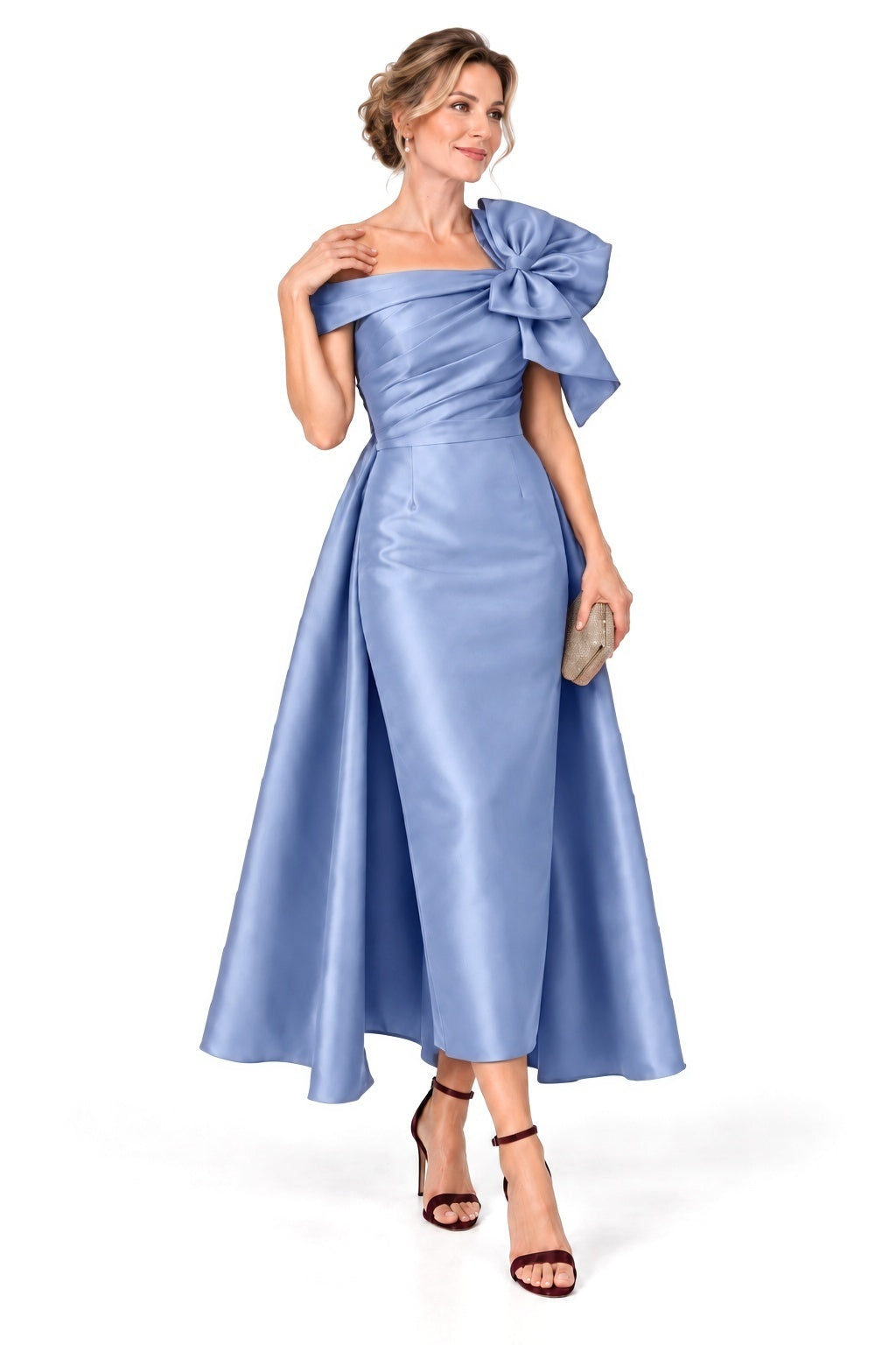 A-Line Tea Length Satin Mother of the Bride Dress CM0519