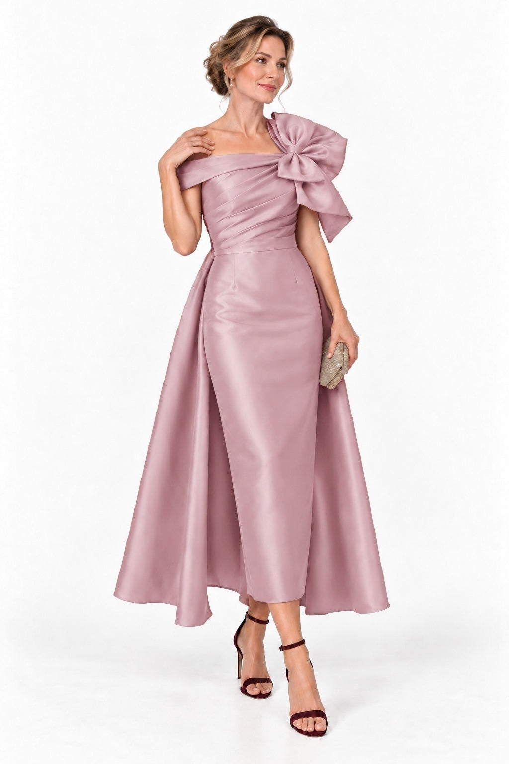 A-Line Tea Length Satin Mother of the Bride Dress CM0519