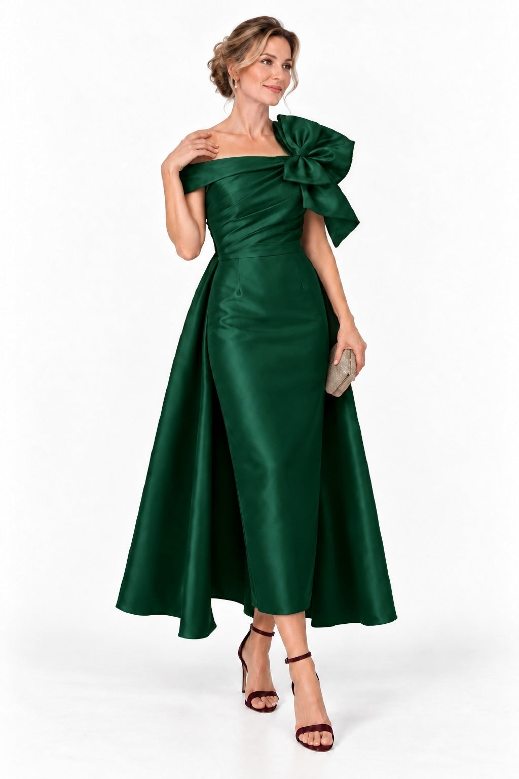 A-Line Tea Length Satin Mother of the Bride Dress CM0519