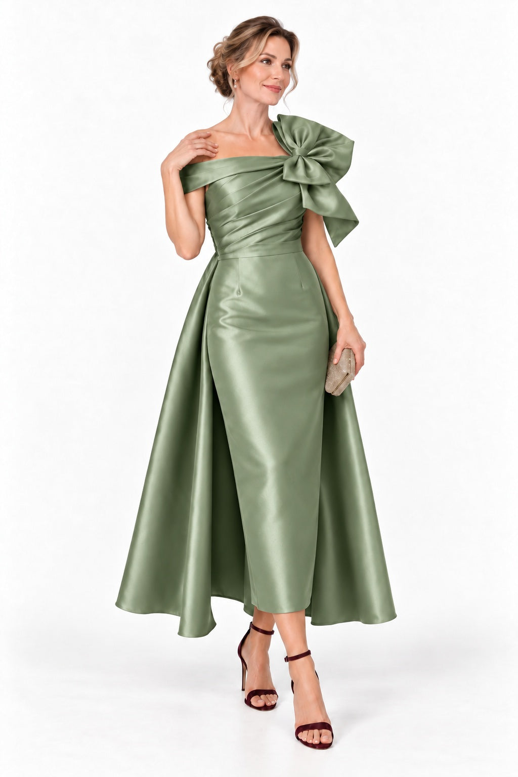 A-Line Tea Length Satin Mother of the Bride Dress CM0519
