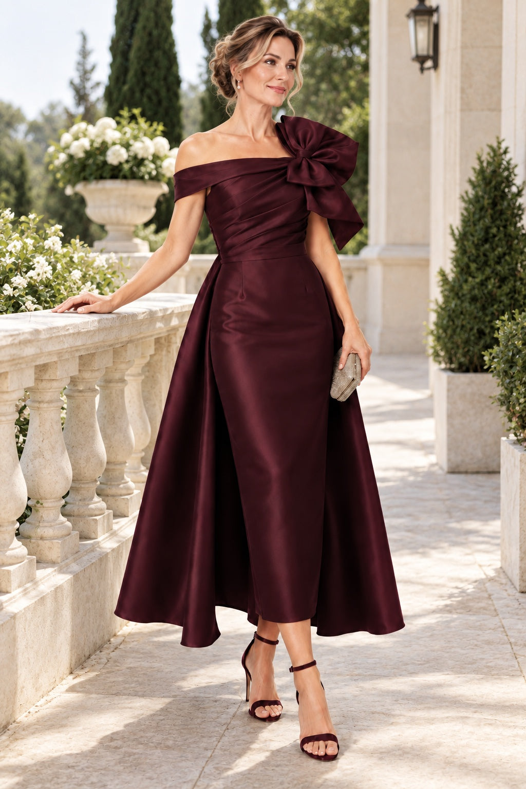 A-Line Tea Length Satin Mother of the Bride Dress CM0519