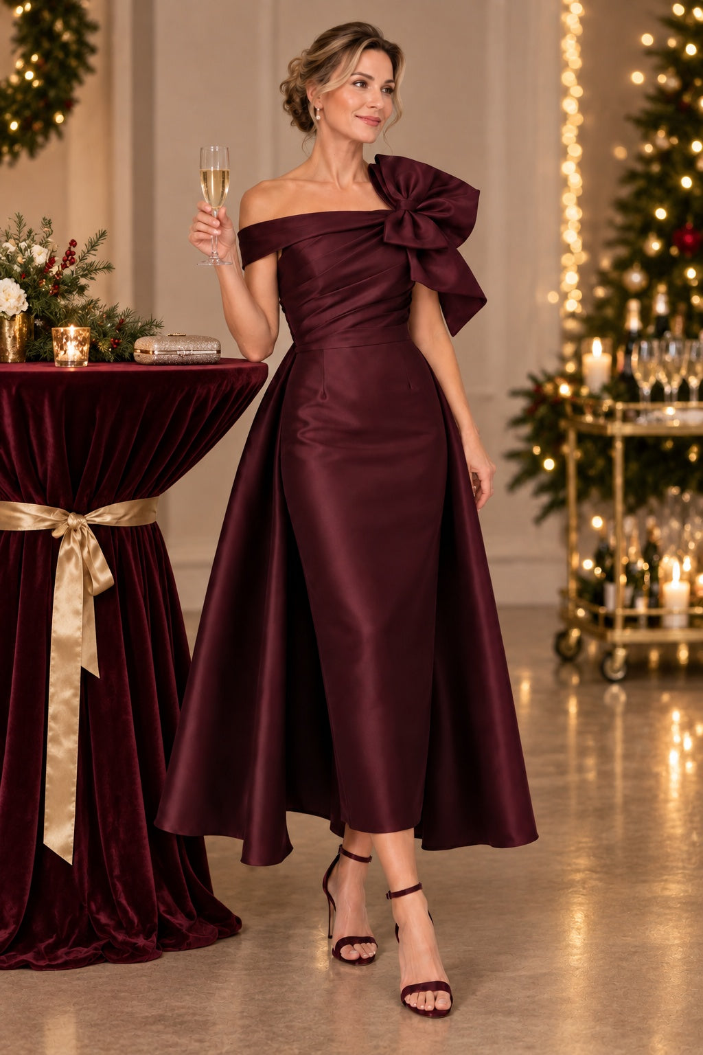 A-Line Tea Length Satin Mother of the Bride Dress CM0519