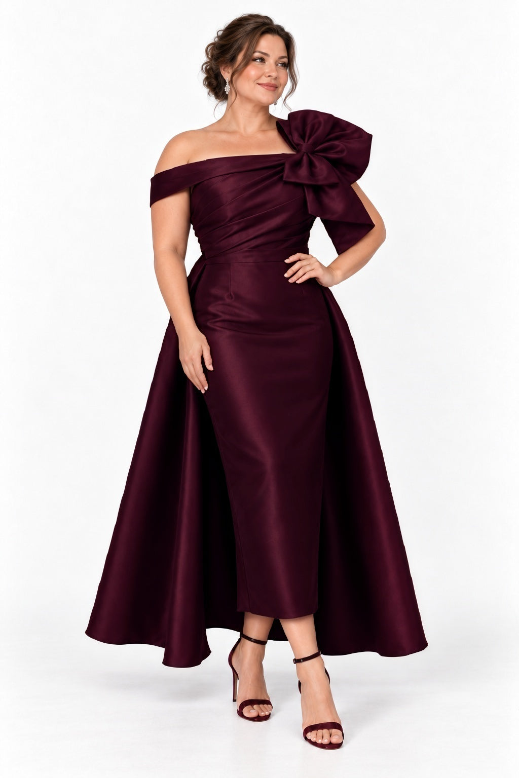 A-Line Tea Length Satin Mother of the Bride Dress CM0519