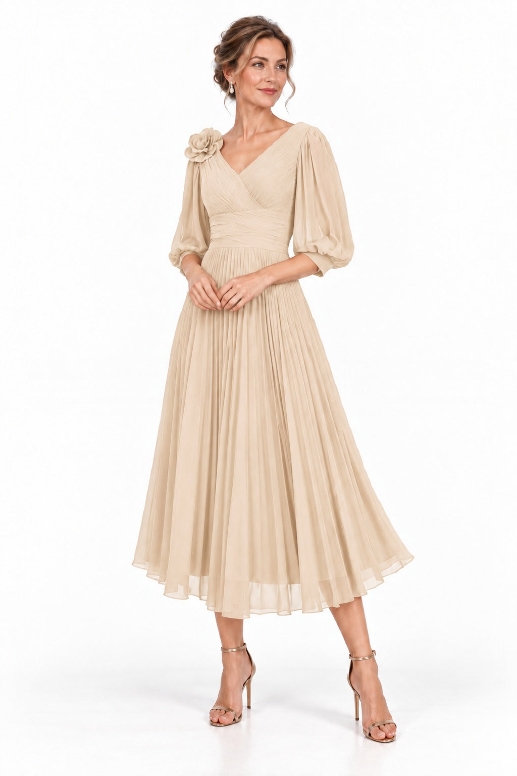 A-Line Tea Length Chiffon Mother of the Bride Dress CM0520