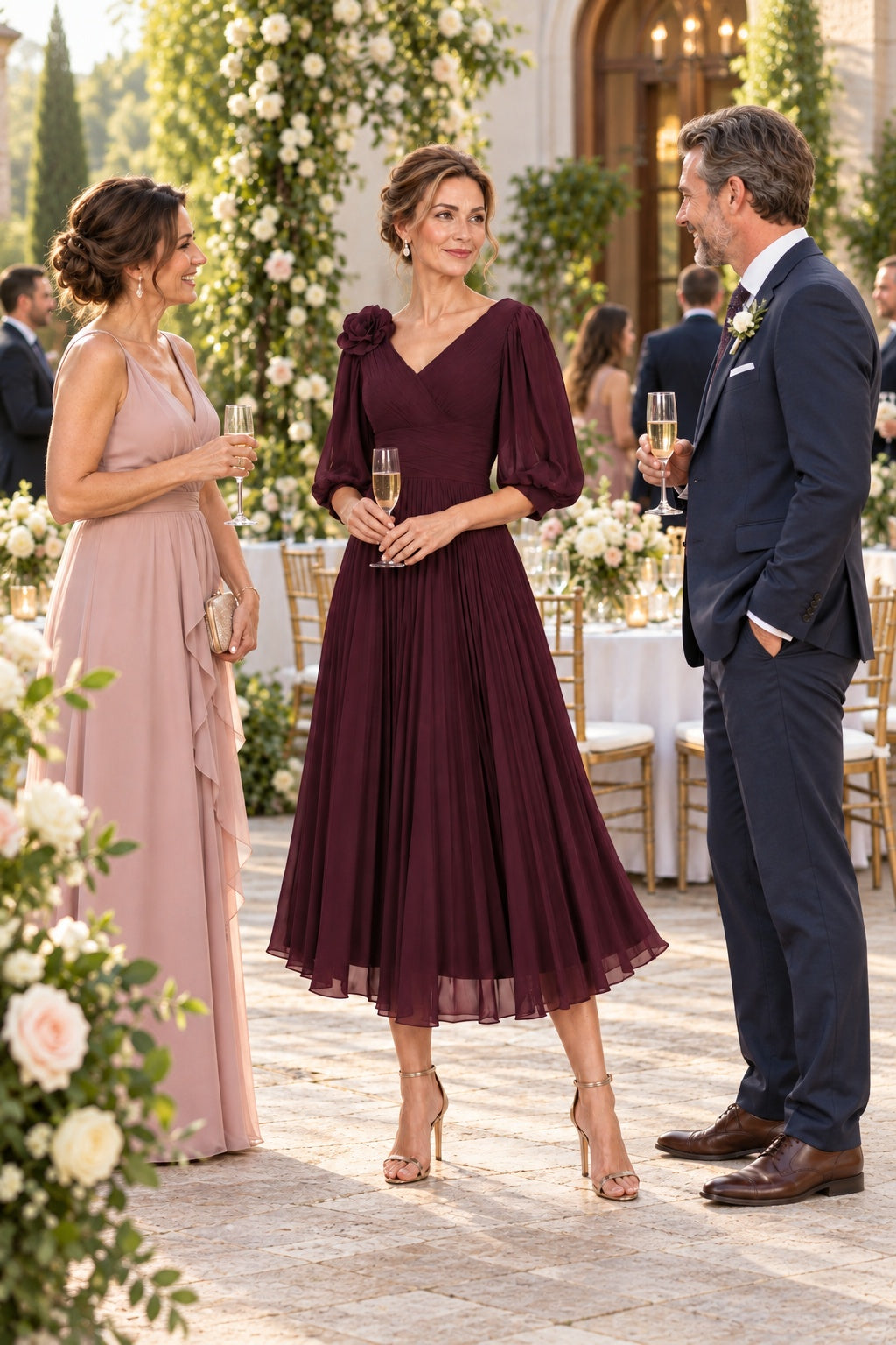 A-Line Tea Length Chiffon Mother of the Bride Dress CM0520
