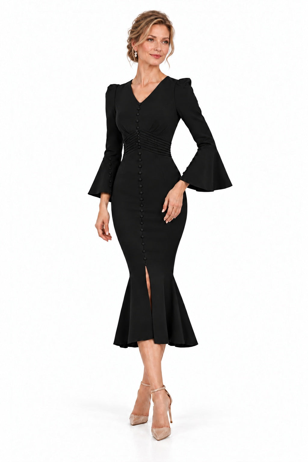 Trumpet-Mermaid Tea Length Elastic Cloth Mother of the Bride Dress CM0521