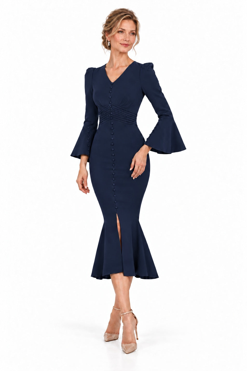 Trumpet-Mermaid Tea Length Elastic Cloth Mother of the Bride Dress CM0521