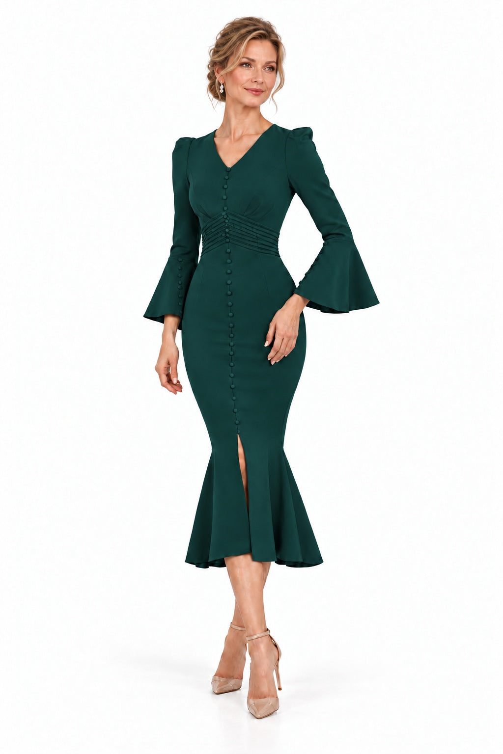 Trumpet-Mermaid Tea Length Elastic Cloth Mother of the Bride Dress CM0521