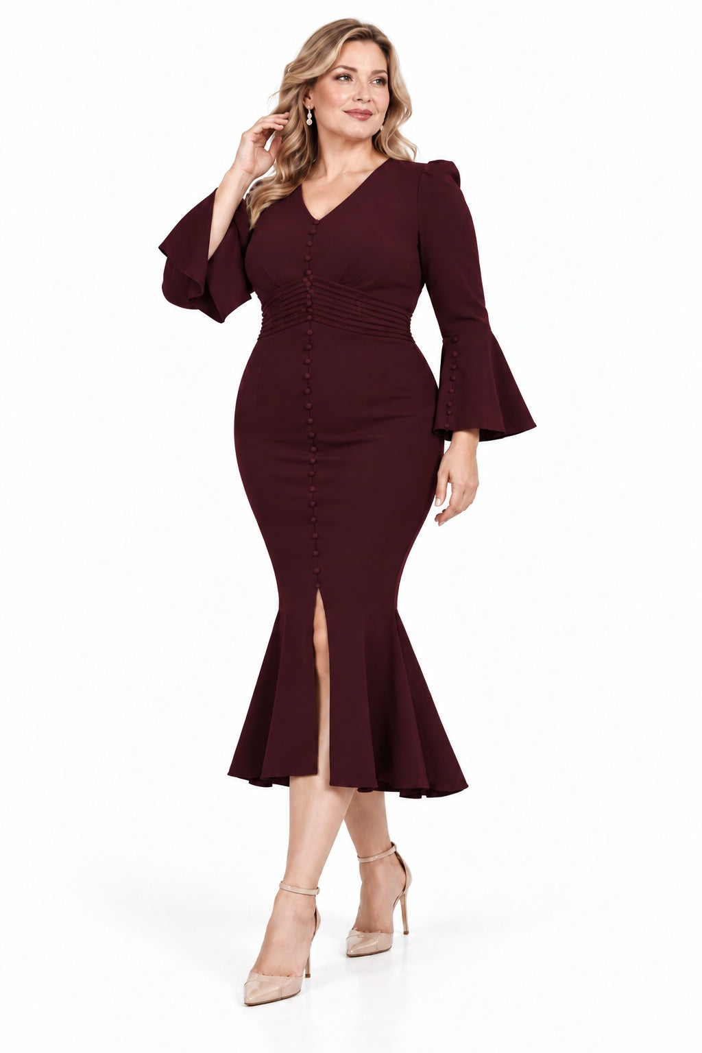 Trumpet-Mermaid Tea Length Elastic Cloth Mother of the Bride Dress CM0521