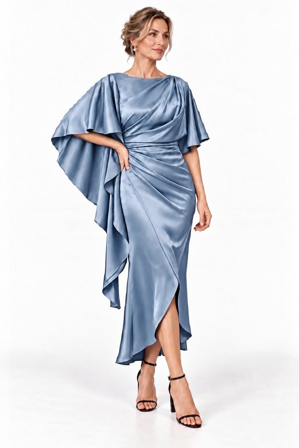 Sheath-Column High-Low Stretch Satin Mother of the Bride Dress CM0522