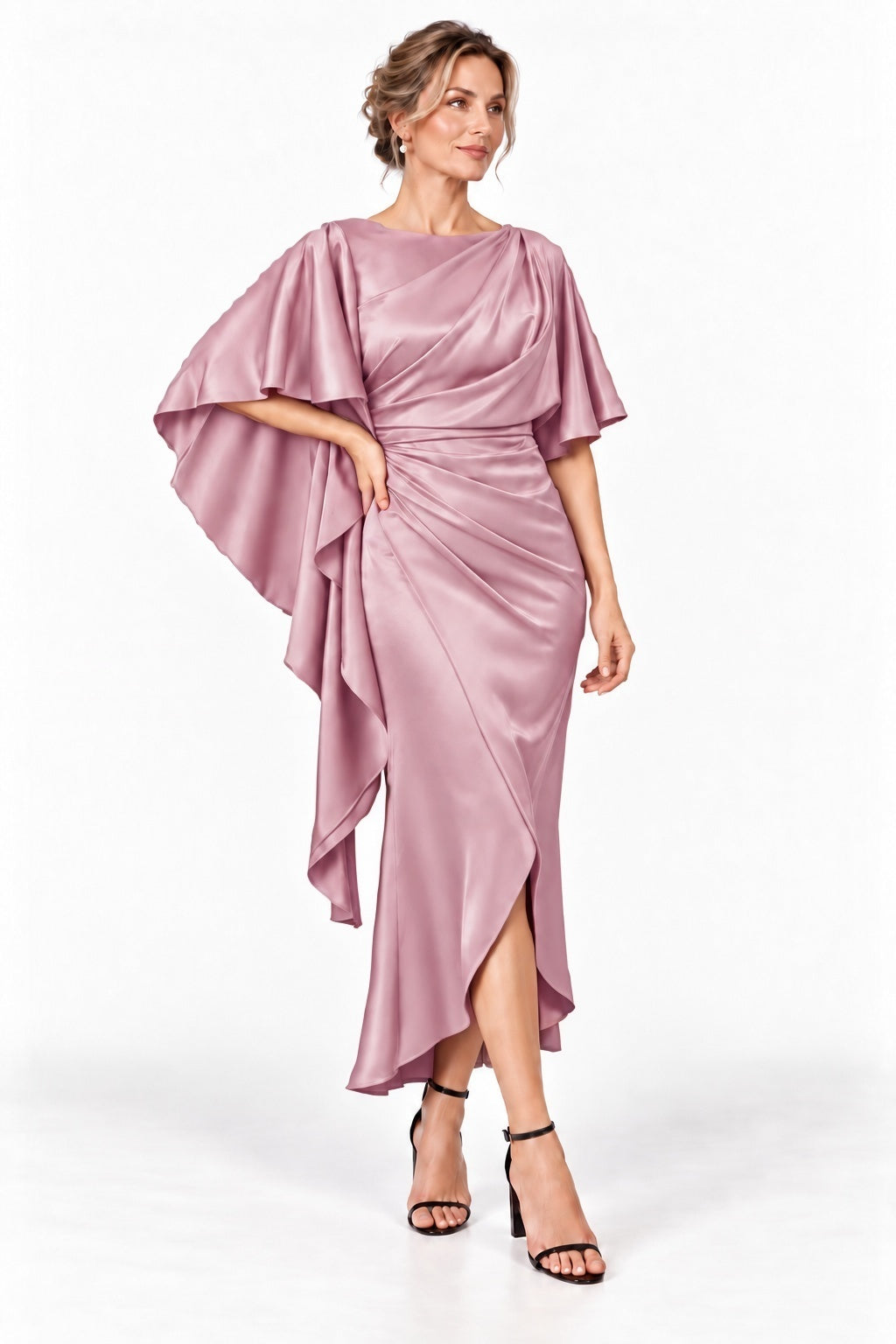 Sheath-Column High-Low Stretch Satin Mother of the Bride Dress CM0522
