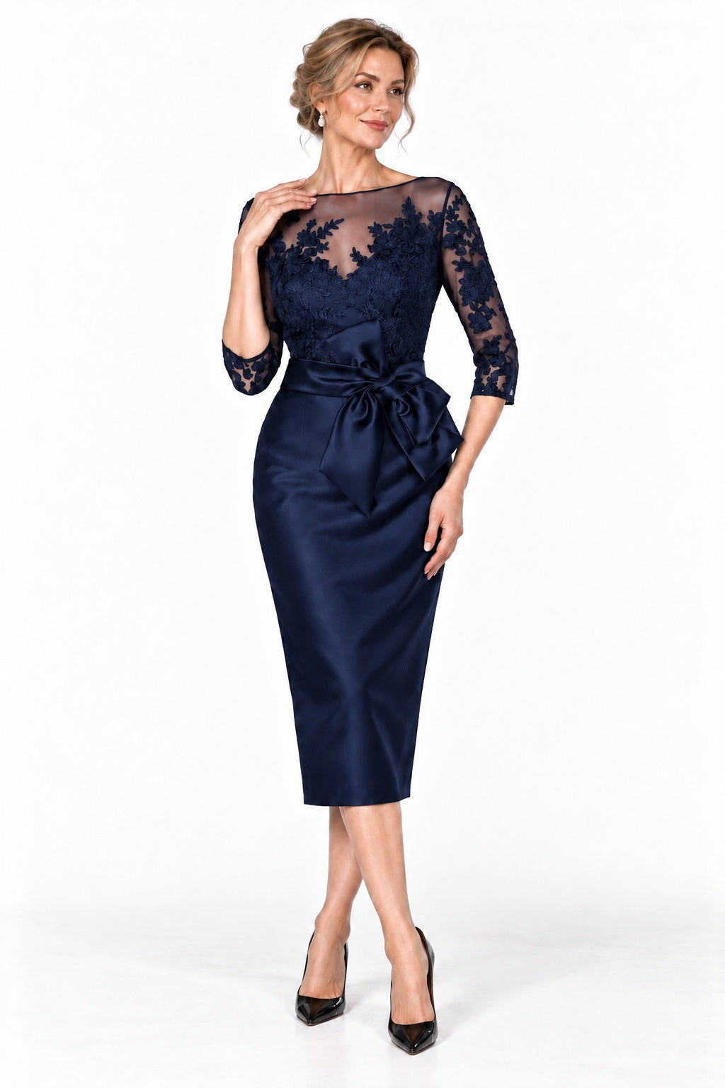 Sheath-Column Tea Length Satin Mother of the Bride Dress CM0525