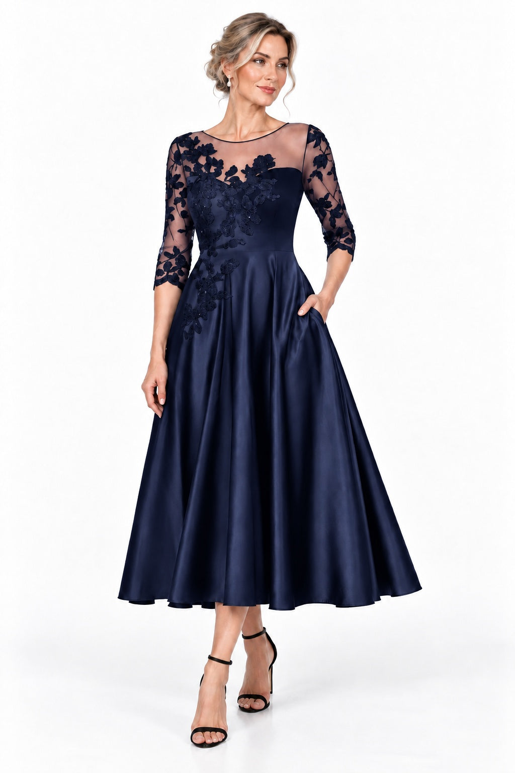 A-Line Tea Length Satin Mother of the Bride Dress CM0526