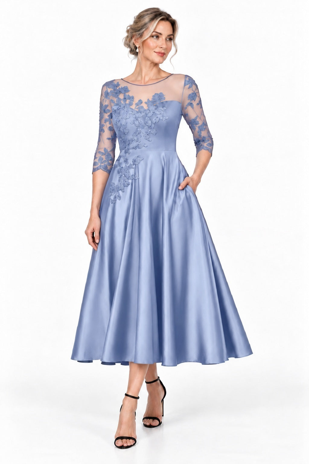 A-Line Tea Length Satin Mother of the Bride Dress CM0526