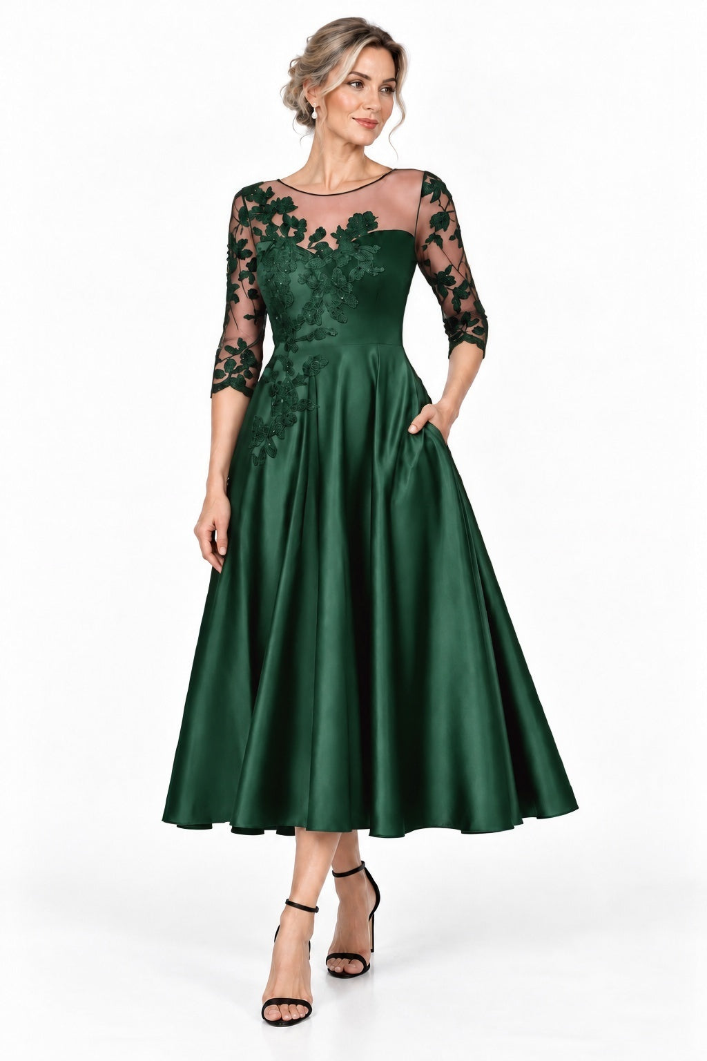 A-Line Tea Length Satin Mother of the Bride Dress CM0526