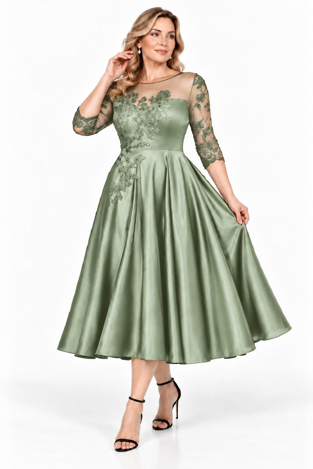 A-Line Tea Length Satin Mother of the Bride Dress CM0526